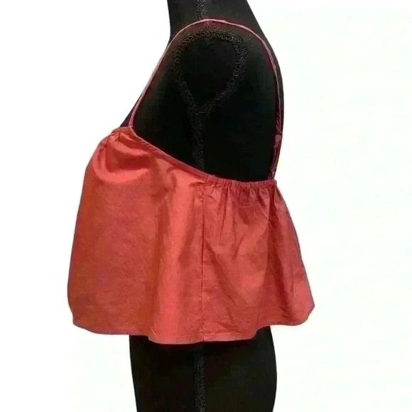 By Anthropologie Ruffled Crop Crimson Color Top Size M - Picture 5 of 9